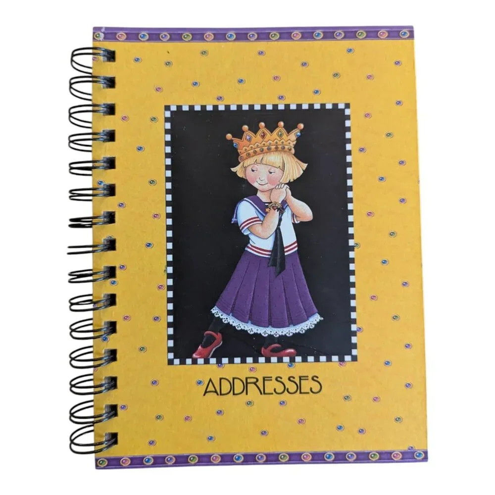 Mary Engelbreit 2006 Spiral Bound Yellow Address Book with Crowned Girl Unused